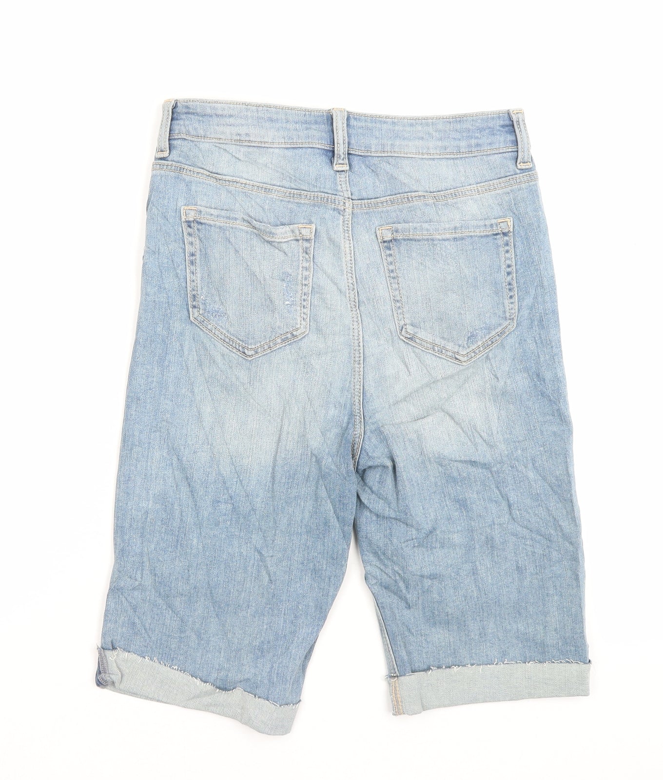 Marks and Spencer Womens Blue Cotton Bermuda Shorts Size 8 L10 in Regular Button