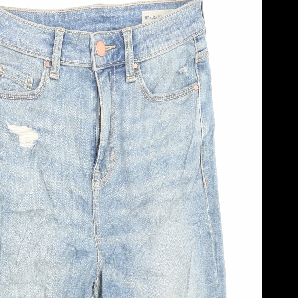 Marks and Spencer Womens Blue Cotton Bermuda Shorts Size 8 L10 in Regular Button