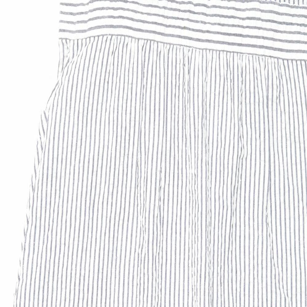 Zara Womens Blue Striped Cotton Wrap Dress Size M V-Neck Pullover