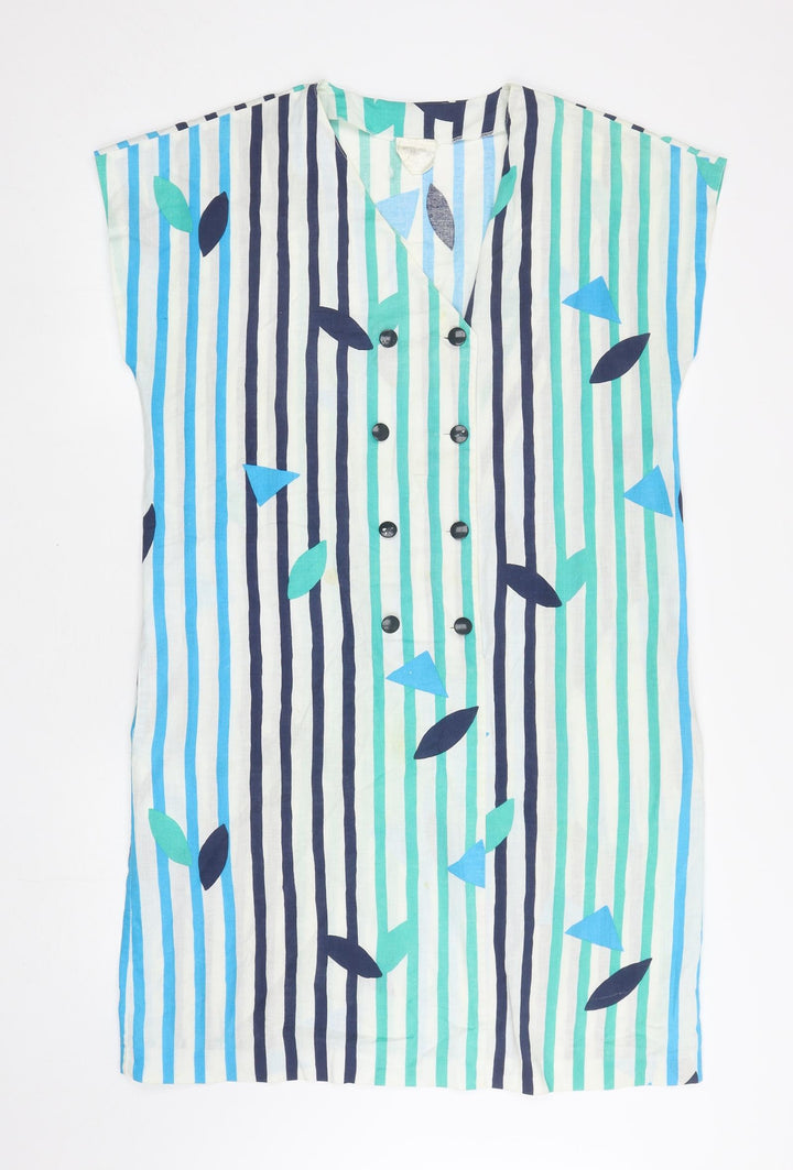 Merry Finn Womens White Striped Polyester Jumper Dress Size 14 V-Neck Button