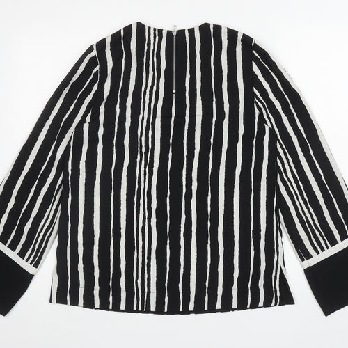 Warehouse Womens Black Striped Polyester Basic Blouse Size 8 Round Neck