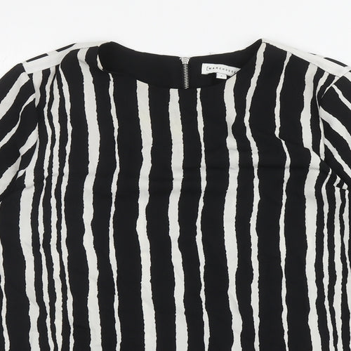 Warehouse Womens Black Striped Polyester Basic Blouse Size 8 Round Neck