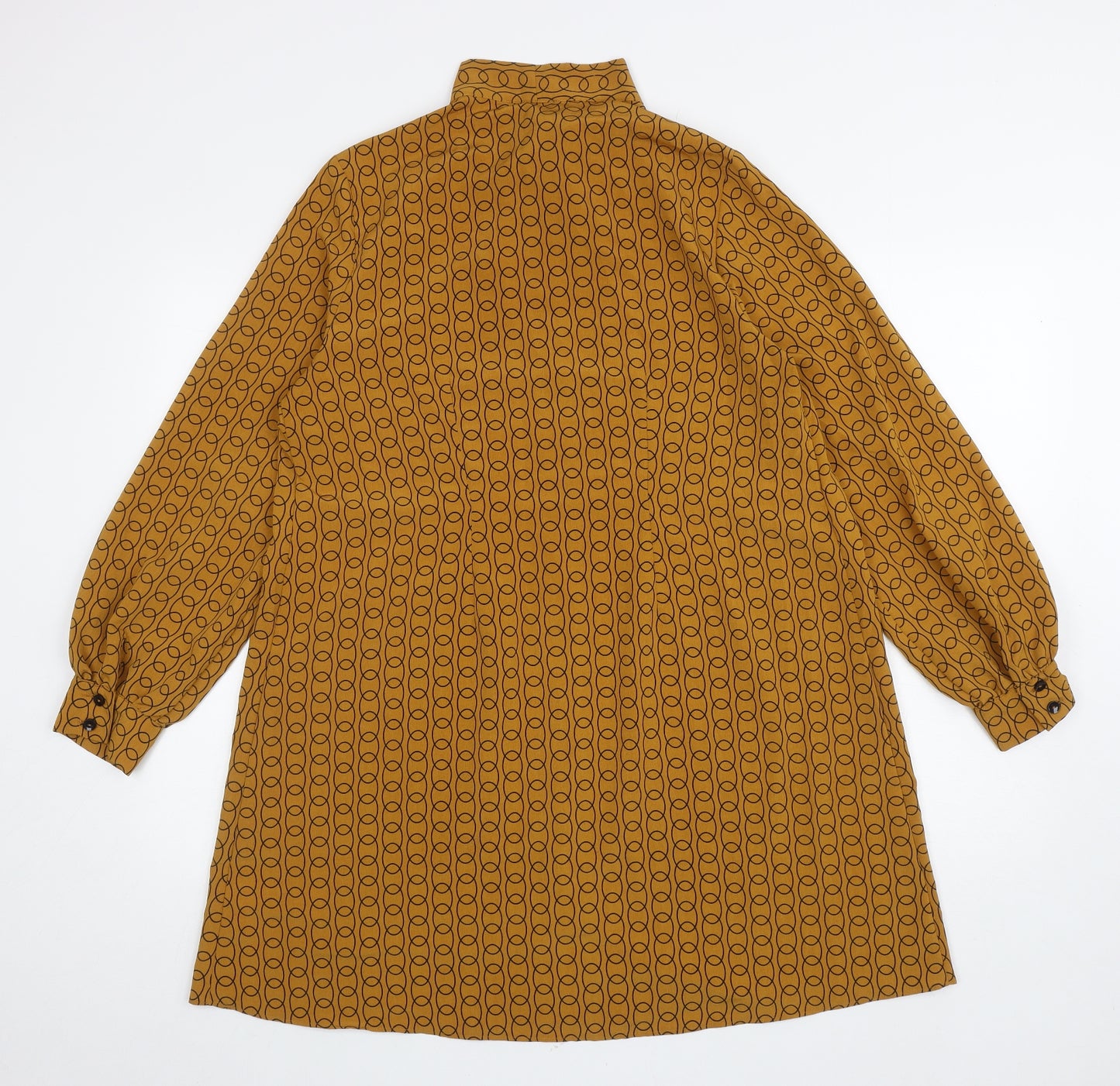 Primark Womens Yellow Geometric Polyester Shirt Dress Size 12 Mock Neck Button
