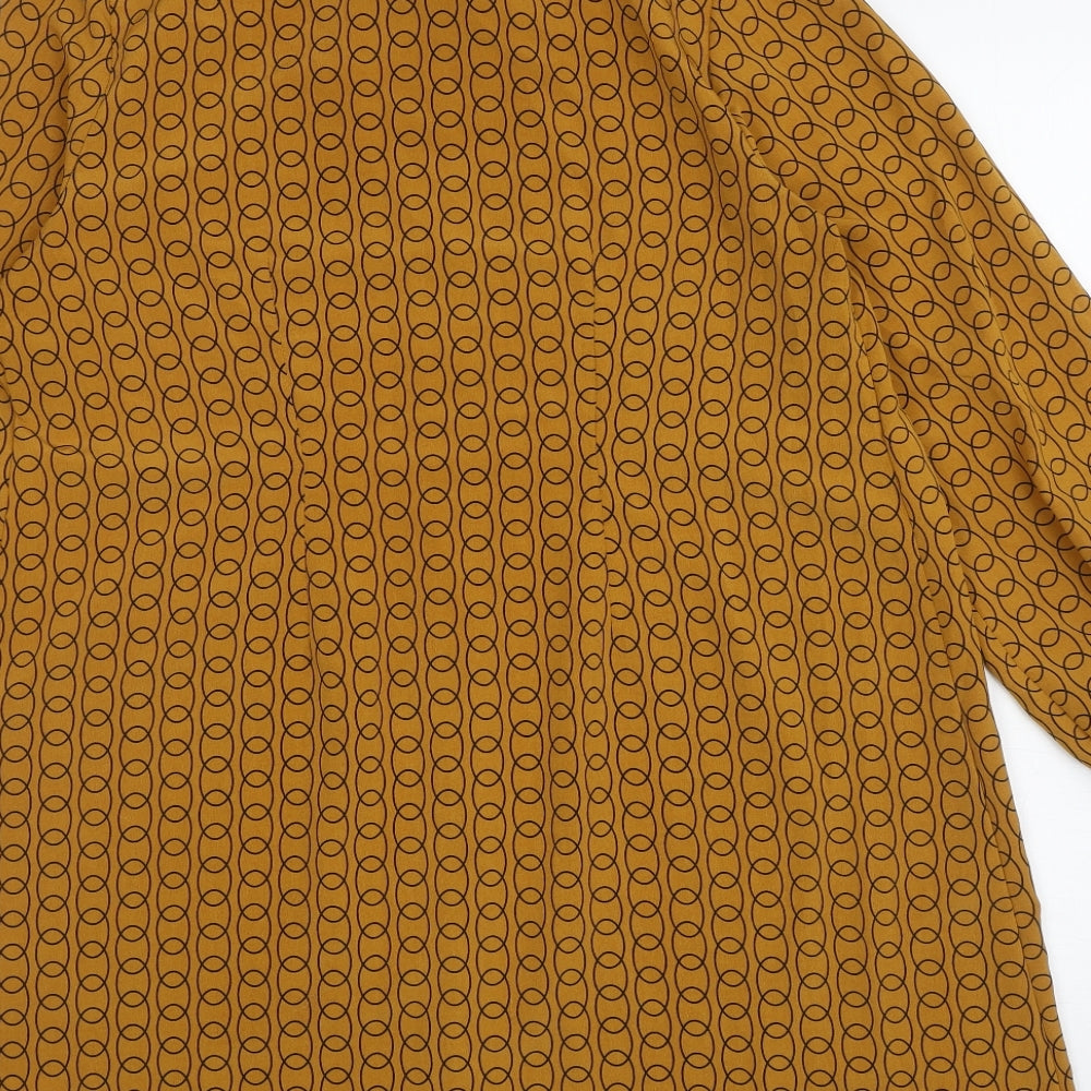 Primark Womens Yellow Geometric Polyester Shirt Dress Size 12 Mock Neck Button