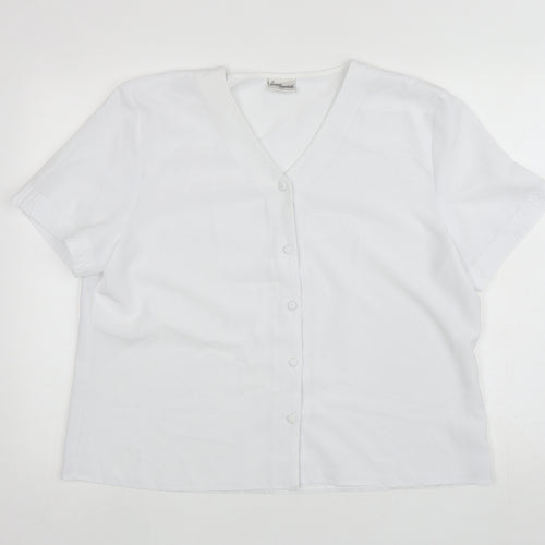 Design Essentials Womens White Polyester Basic Button-Up Size 20 V-Neck