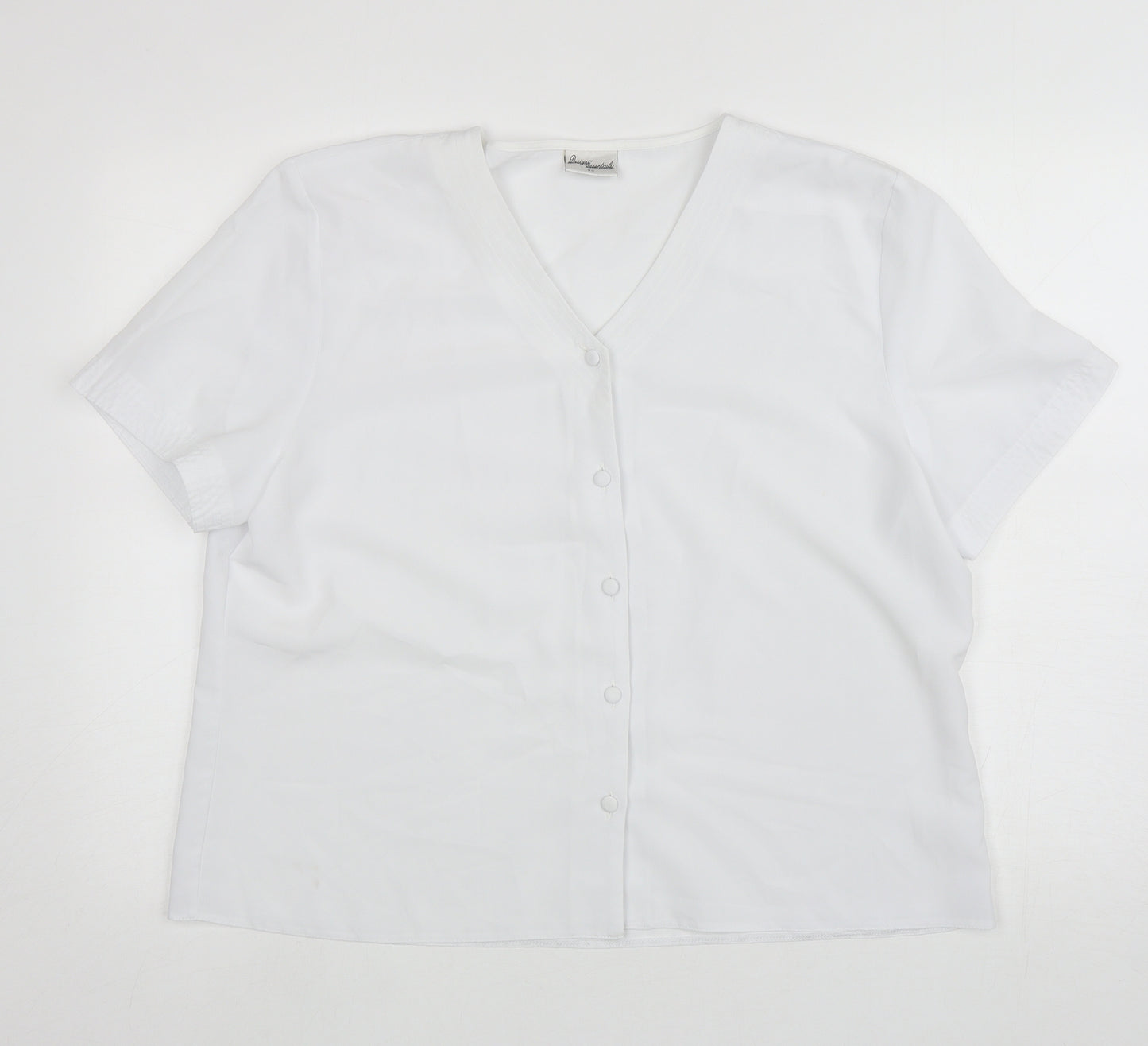 Design Essentials Womens White Polyester Basic Button-Up Size 20 V-Neck