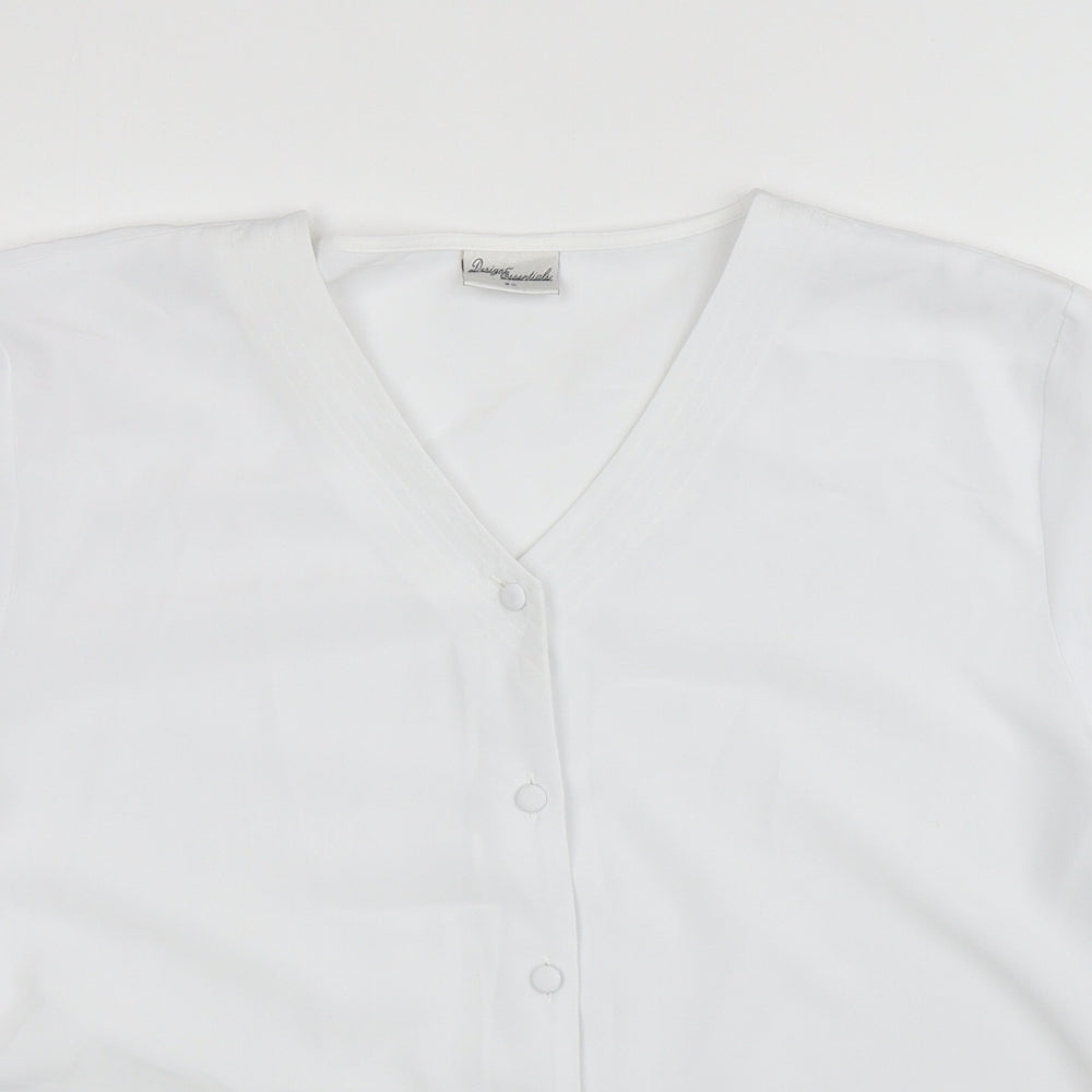 Design Essentials Womens White Polyester Basic Button-Up Size 20 V-Neck