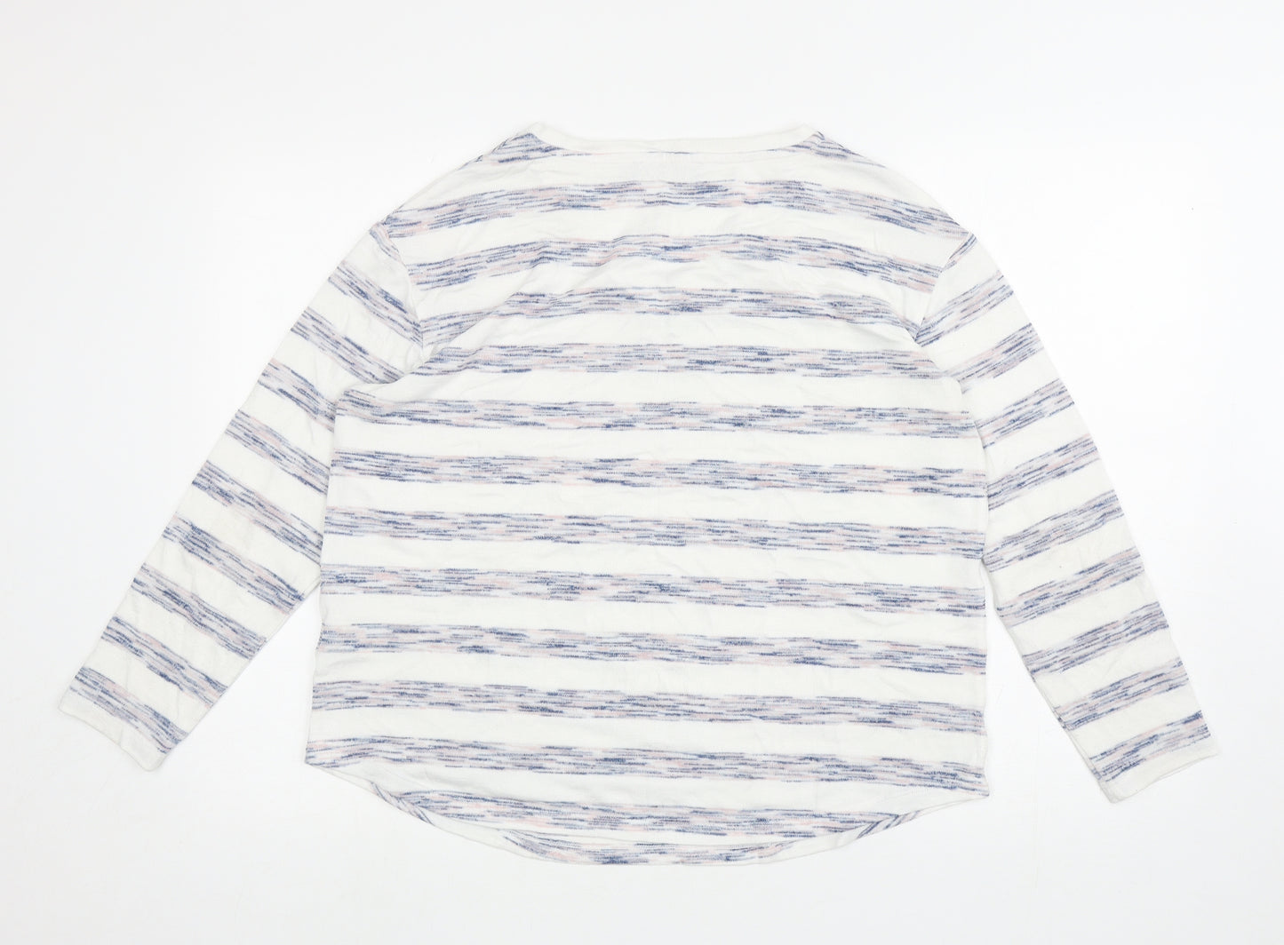 Marks and Spencer Womens White V-Neck Striped Viscose Pullover Jumper Size 14