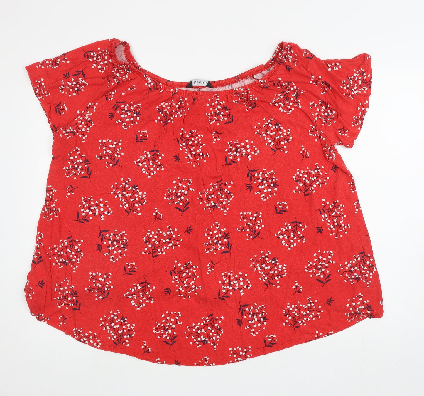 Evans Womens Red Floral Viscose Basic T-Shirt Size 22 Off the Shoulder