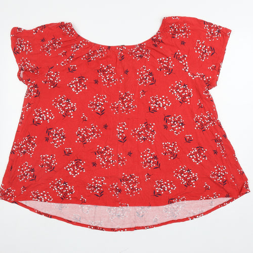 Evans Womens Red Floral Viscose Basic T-Shirt Size 22 Off the Shoulder