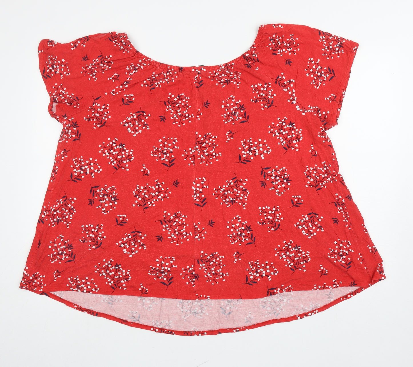 Evans Womens Red Floral Viscose Basic T-Shirt Size 22 Off the Shoulder
