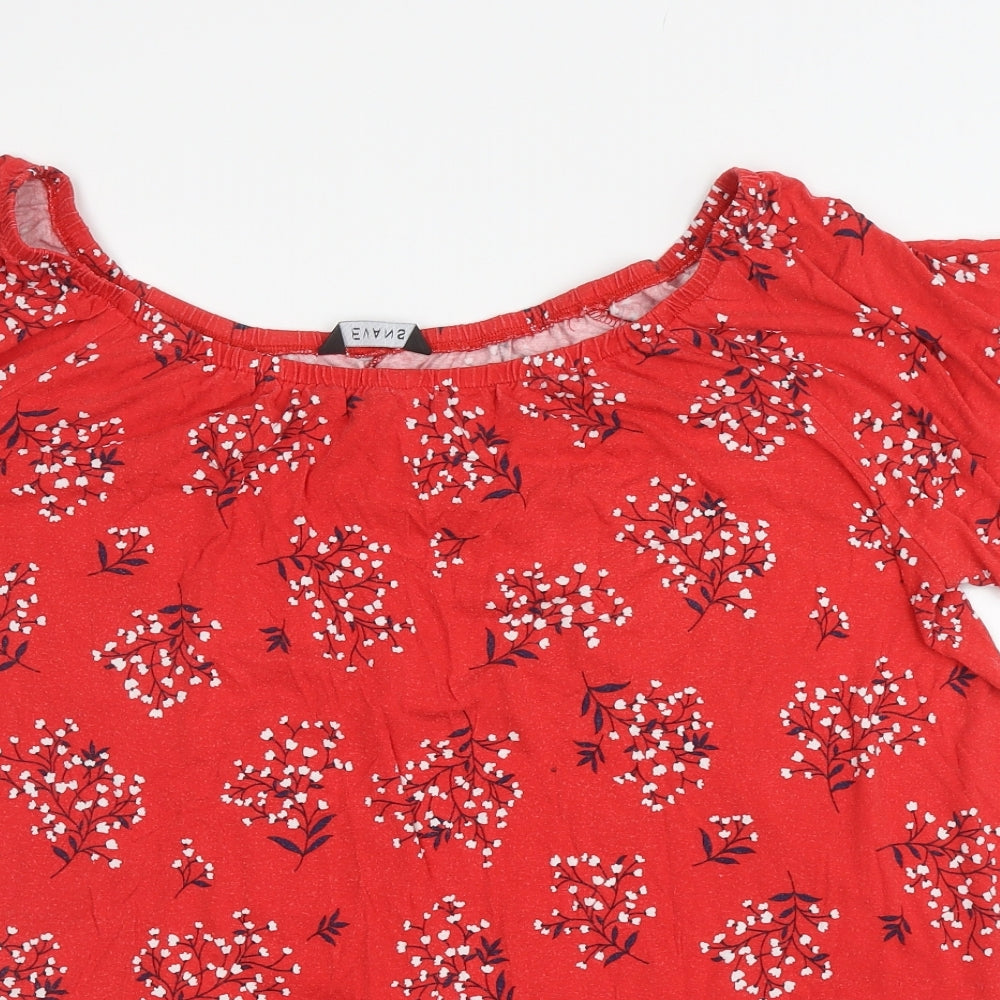 Evans Womens Red Floral Viscose Basic T-Shirt Size 22 Off the Shoulder