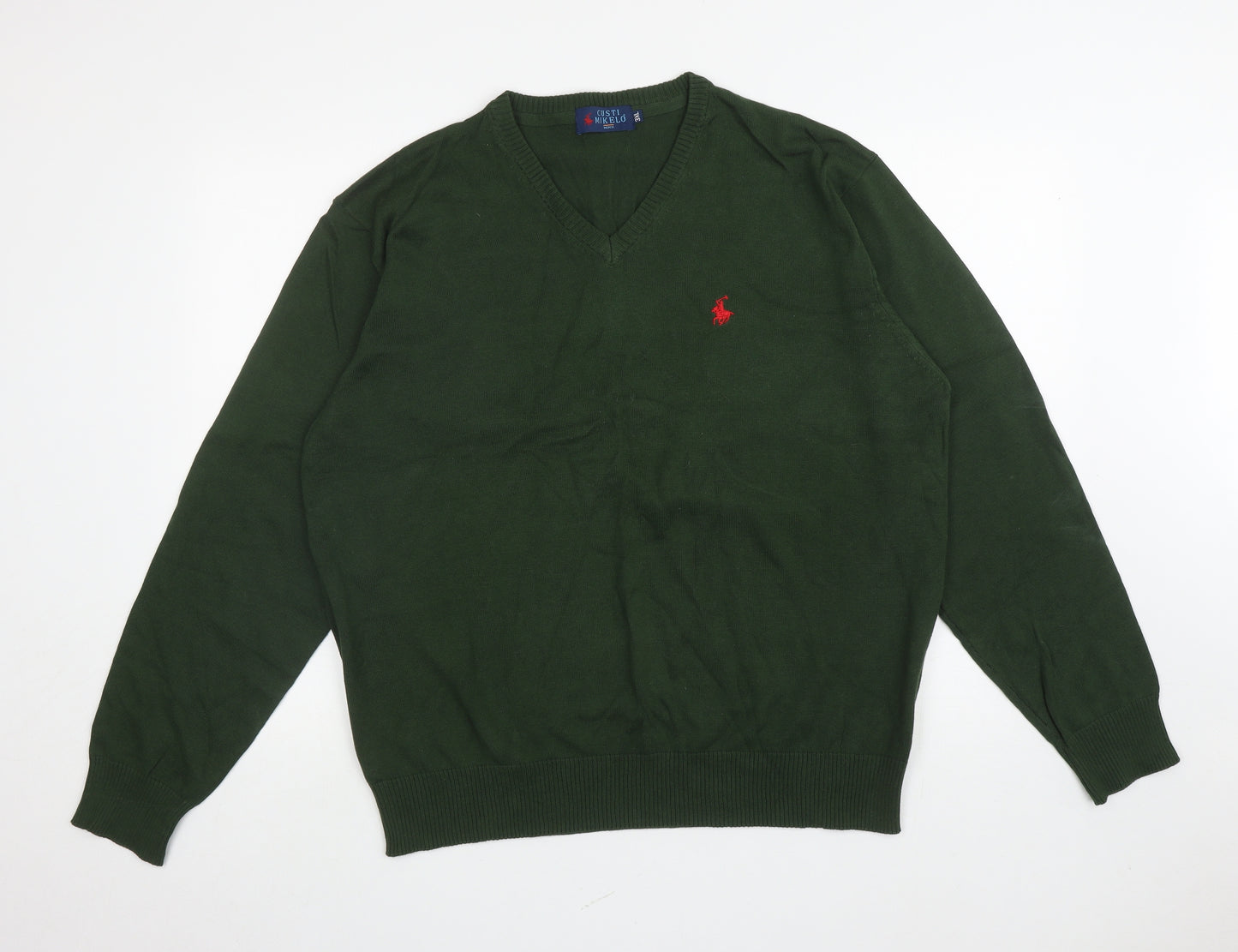Custi Mikelo Mens Green V-Neck Cotton Pullover Jumper Size 3XL