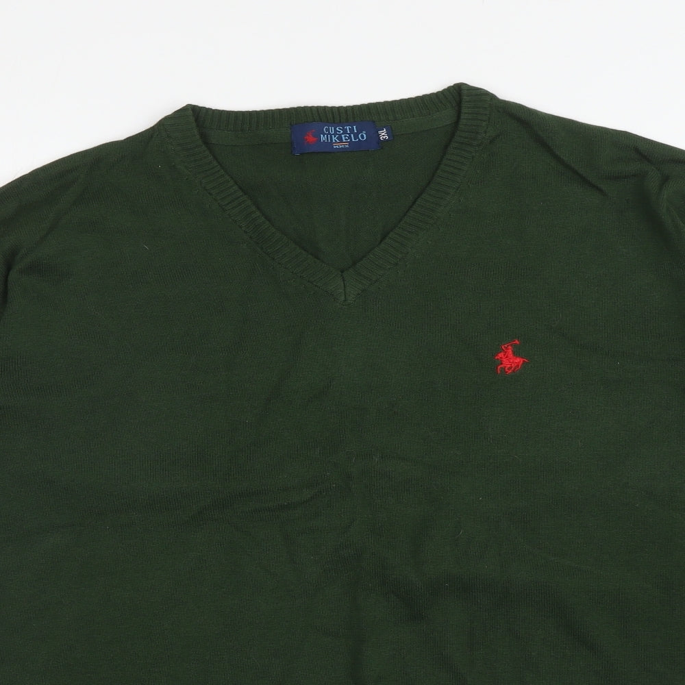 Custi Mikelo Mens Green V-Neck Cotton Pullover Jumper Size 3XL