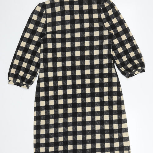 Monteau Womens Black Gingham Polyester A-Line Size M Mock Neck Pullover