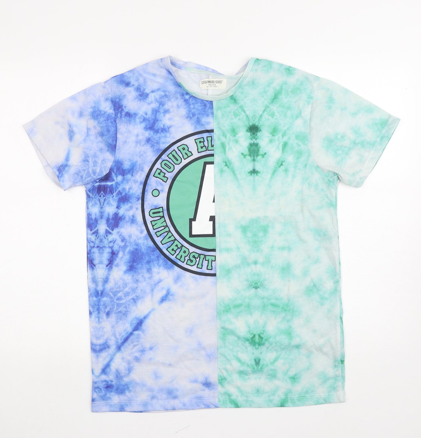 Cedar Wood State Mens Multicoloured Colourblock Polyester T-Shirt Size M Round Neck - Tie Dye, University