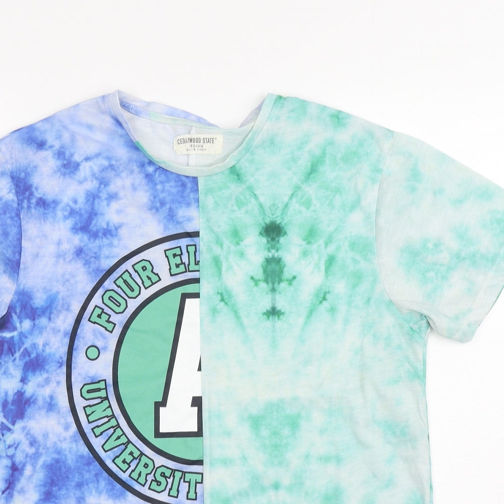 Cedar Wood State Mens Multicoloured Colourblock Polyester T-Shirt Size M Round Neck - Tie Dye, University