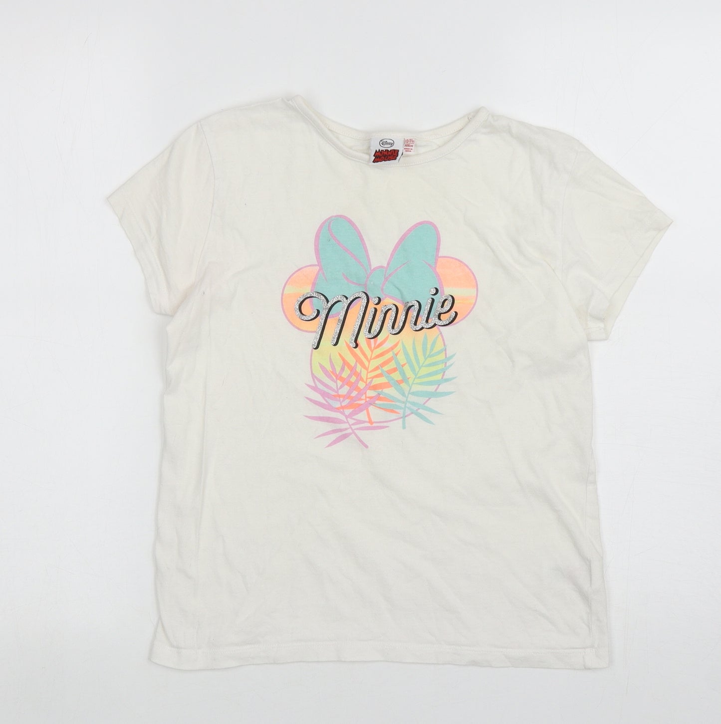 Primark Girls Ivory Cotton Basic T-Shirt Size 10-11 Years Round Neck Pullover - Minnie