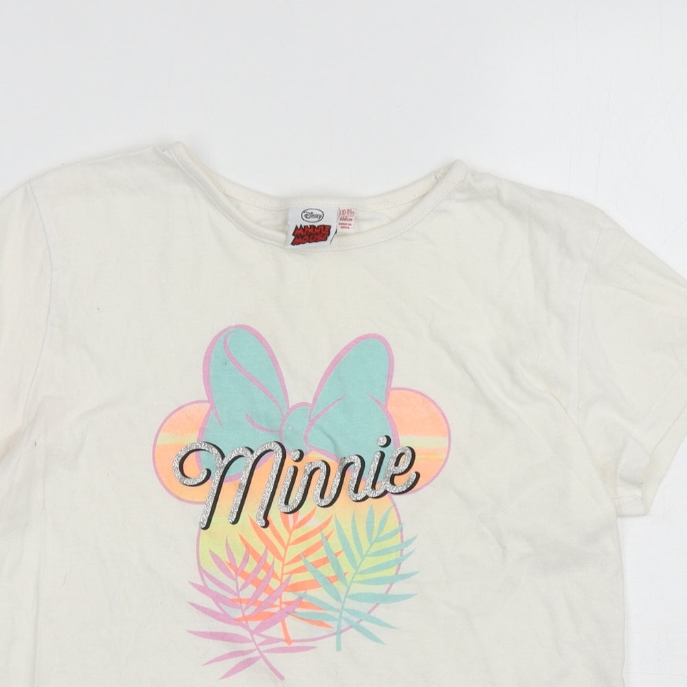 Primark Girls Ivory Cotton Basic T-Shirt Size 10-11 Years Round Neck Pullover - Minnie
