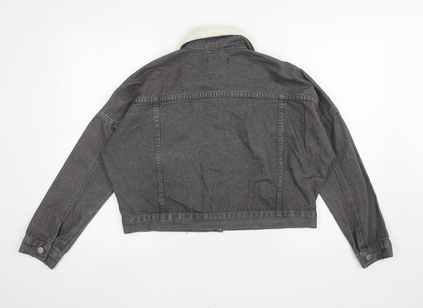 PRETTYLITTLETHING Womens Grey Jacket Size 6 Button - Faux Fur Collar
