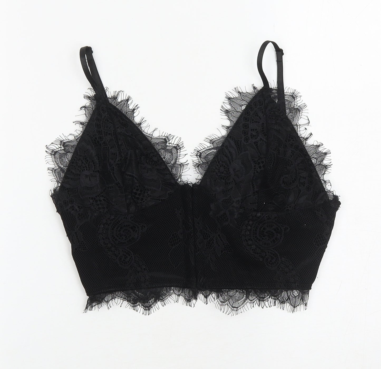 PRETTYLITTLETHING Womens Black Polyester Cropped Tank Size 6 V-Neck - Bralette top