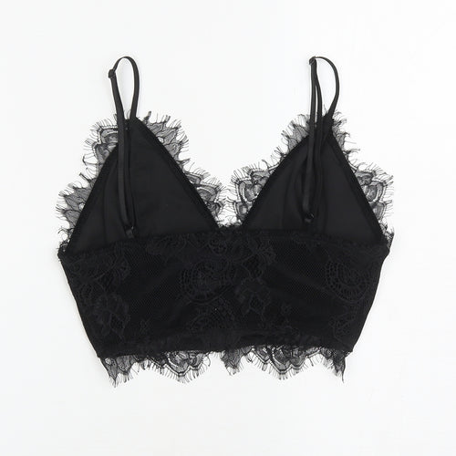 PRETTYLITTLETHING Womens Black Polyester Cropped Tank Size 6 V-Neck - Bralette top