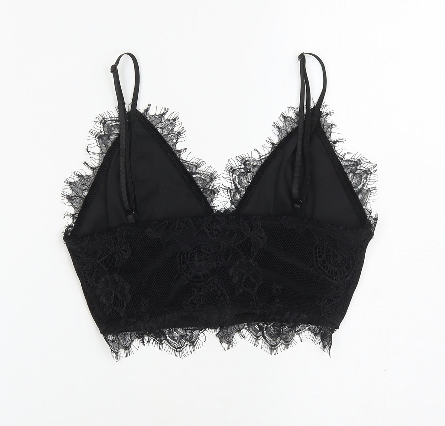PRETTYLITTLETHING Womens Black Polyester Cropped Tank Size 6 V-Neck - Bralette top
