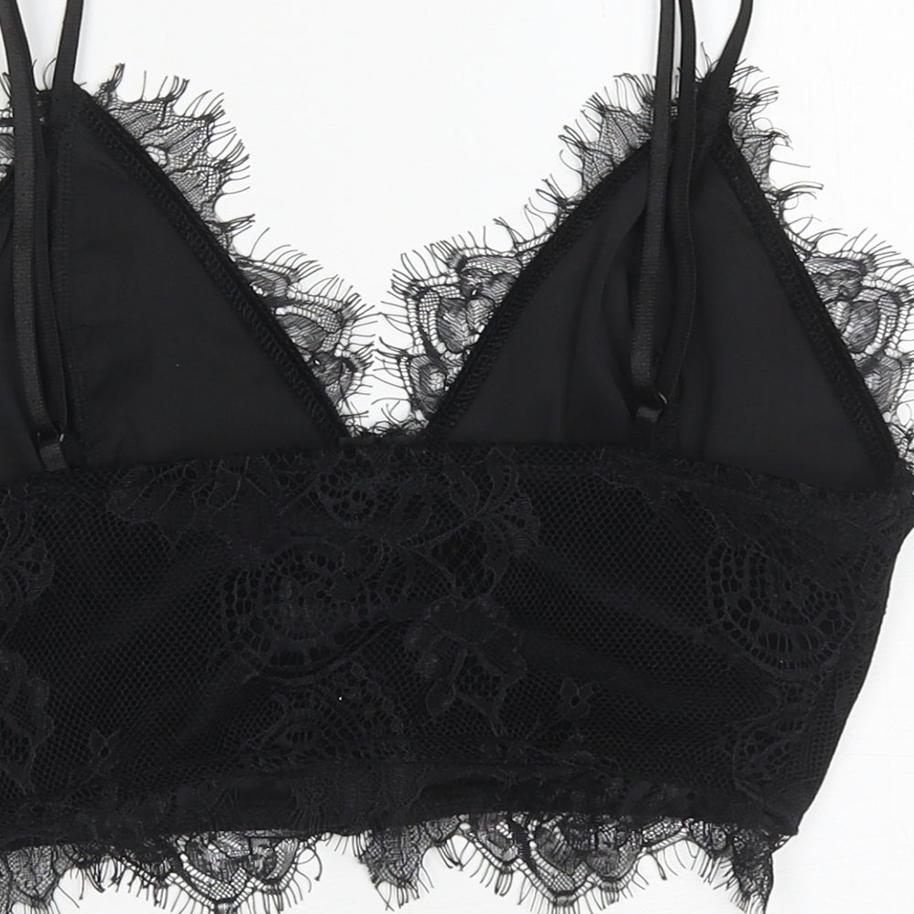 PRETTYLITTLETHING Womens Black Polyester Cropped Tank Size 6 V-Neck - Bralette top