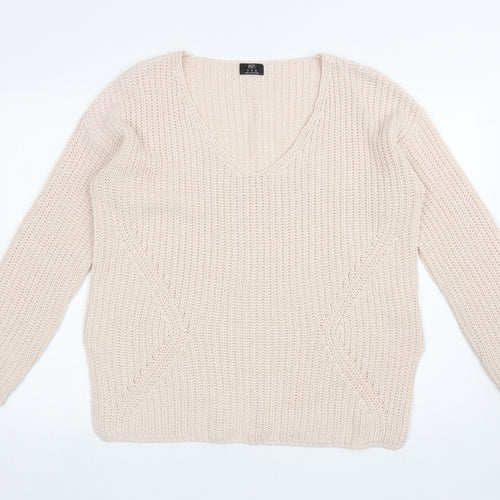 F&F Womens Pink V-Neck Acrylic Pullover Jumper Size 12