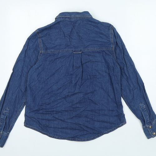 Marks and Spencer Womens Blue Herringbone Cotton Basic Button-Up Size 6 Collared