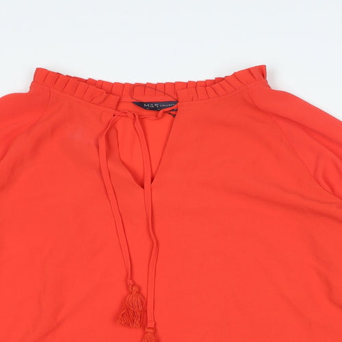Marks and Spencer Womens Red Polyester Basic Blouse Size 10 V-Neck