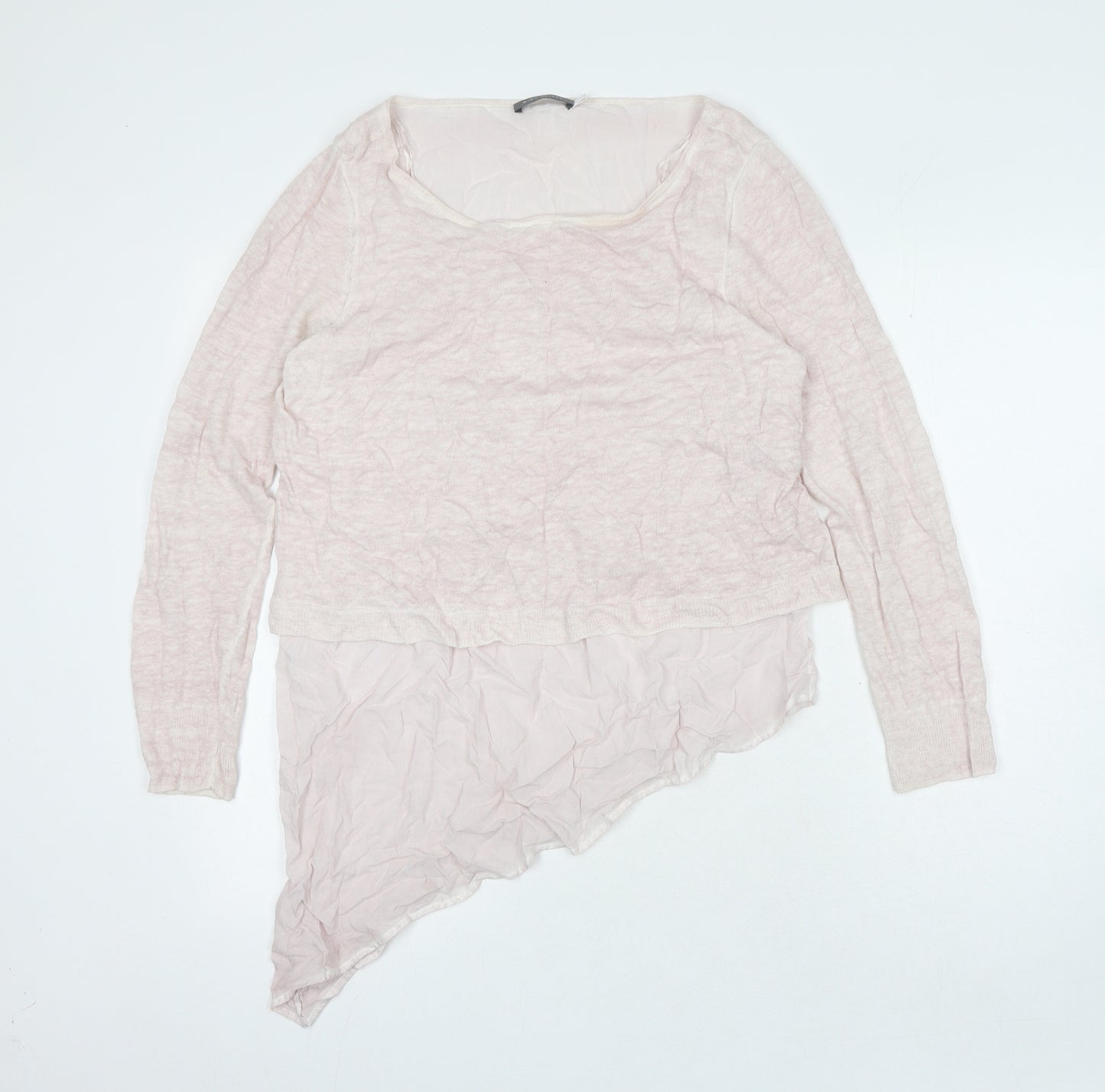 Mint Velvet Womens Pink Round Neck Linen Pullover Jumper Size 14 - Asymetric