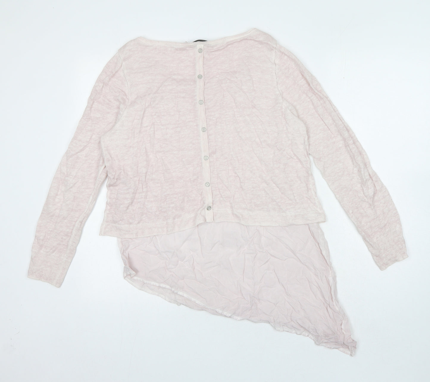 Mint Velvet Womens Pink Round Neck Linen Pullover Jumper Size 14 - Asymetric