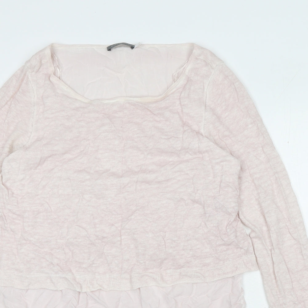 Mint Velvet Womens Pink Round Neck Linen Pullover Jumper Size 14 - Asymetric
