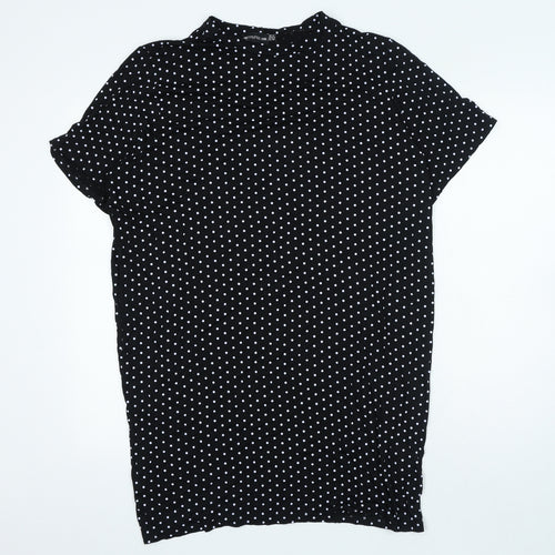 PRETTYLITTLETHING Womens Black Polka Dot Viscose Slip Dress Size 12 Roll Neck Pullover