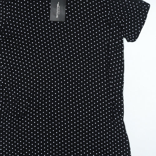 PRETTYLITTLETHING Womens Black Polka Dot Viscose Slip Dress Size 12 Roll Neck Pullover