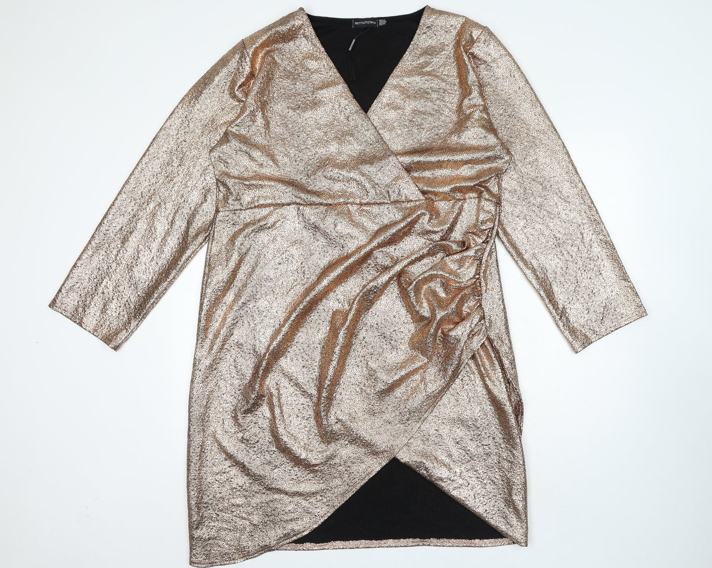 PRETTYLITTLETHING Womens Gold Polyester Bodycon Size 24 V-Neck Pullover