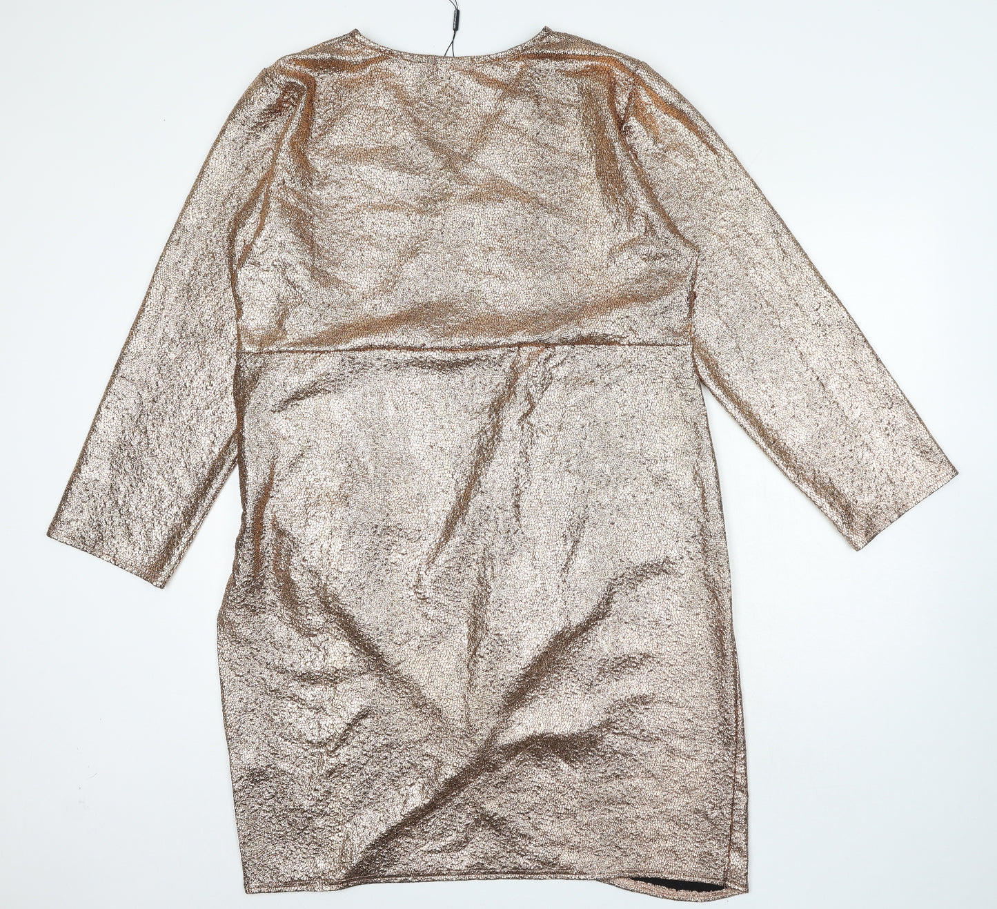 PRETTYLITTLETHING Womens Gold Polyester Bodycon Size 24 V-Neck Pullover