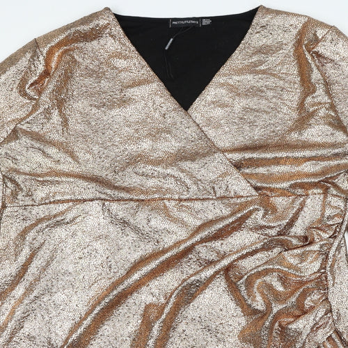 PRETTYLITTLETHING Womens Gold Polyester Bodycon Size 24 V-Neck Pullover