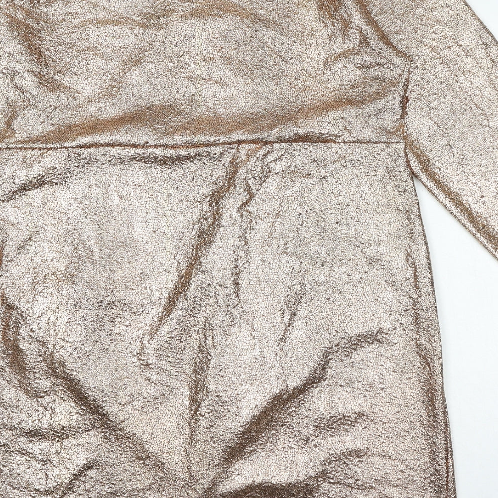 PRETTYLITTLETHING Womens Gold Polyester Bodycon Size 24 V-Neck Pullover