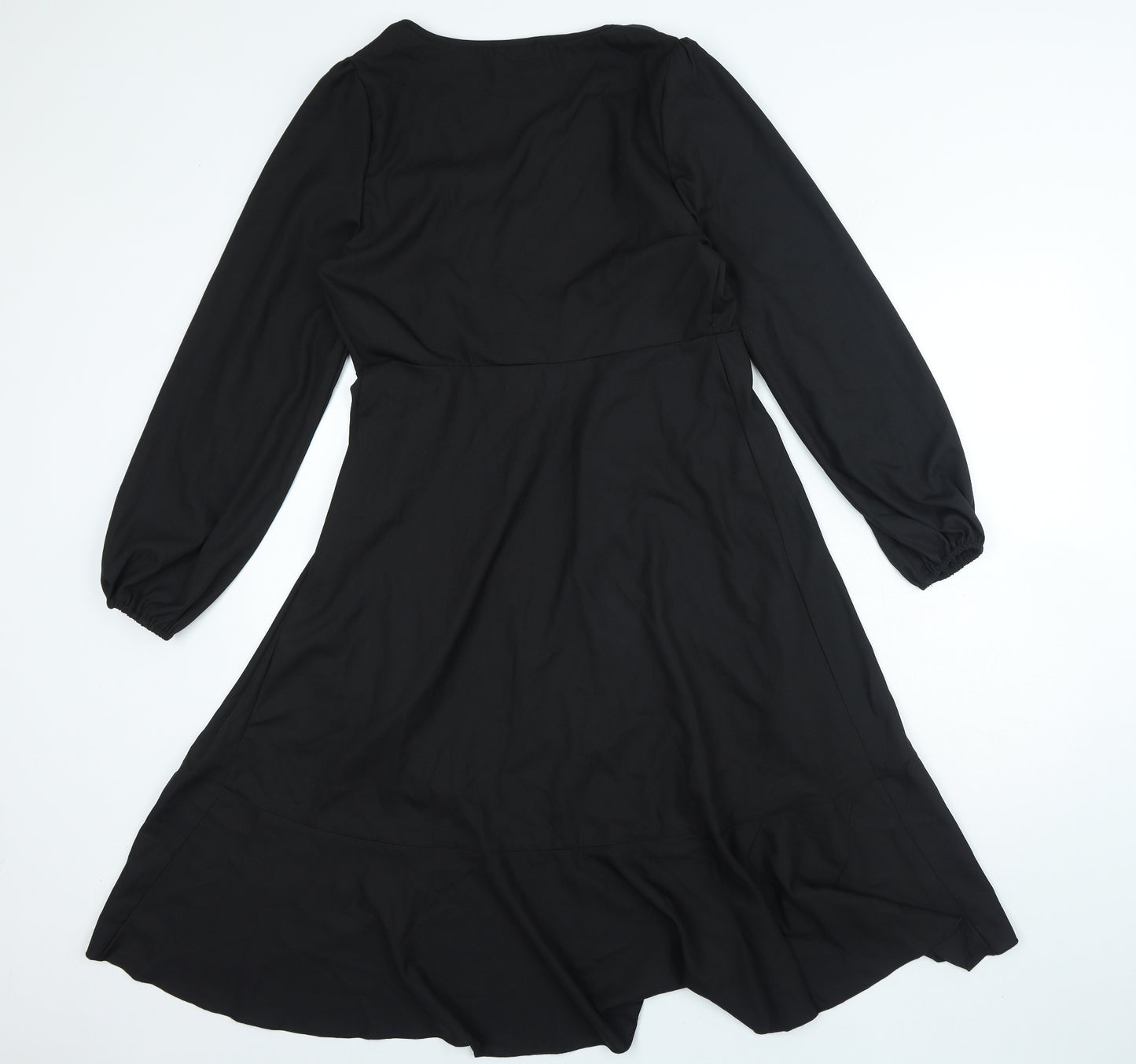 Boohoo Womens Black Polyester Wrap Dress Size 12 V-Neck Tie