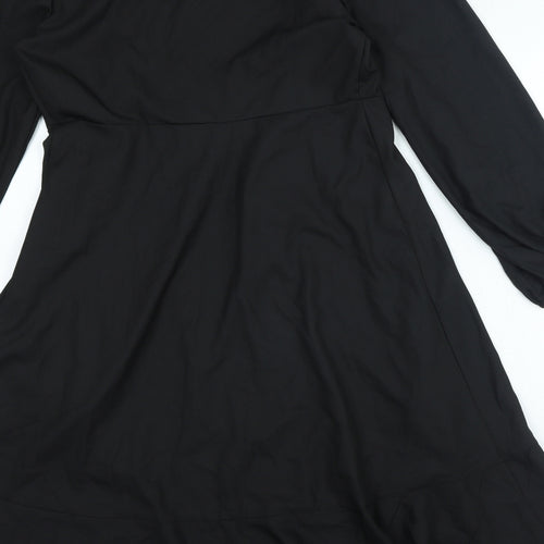 Boohoo Womens Black Polyester Wrap Dress Size 12 V-Neck Tie