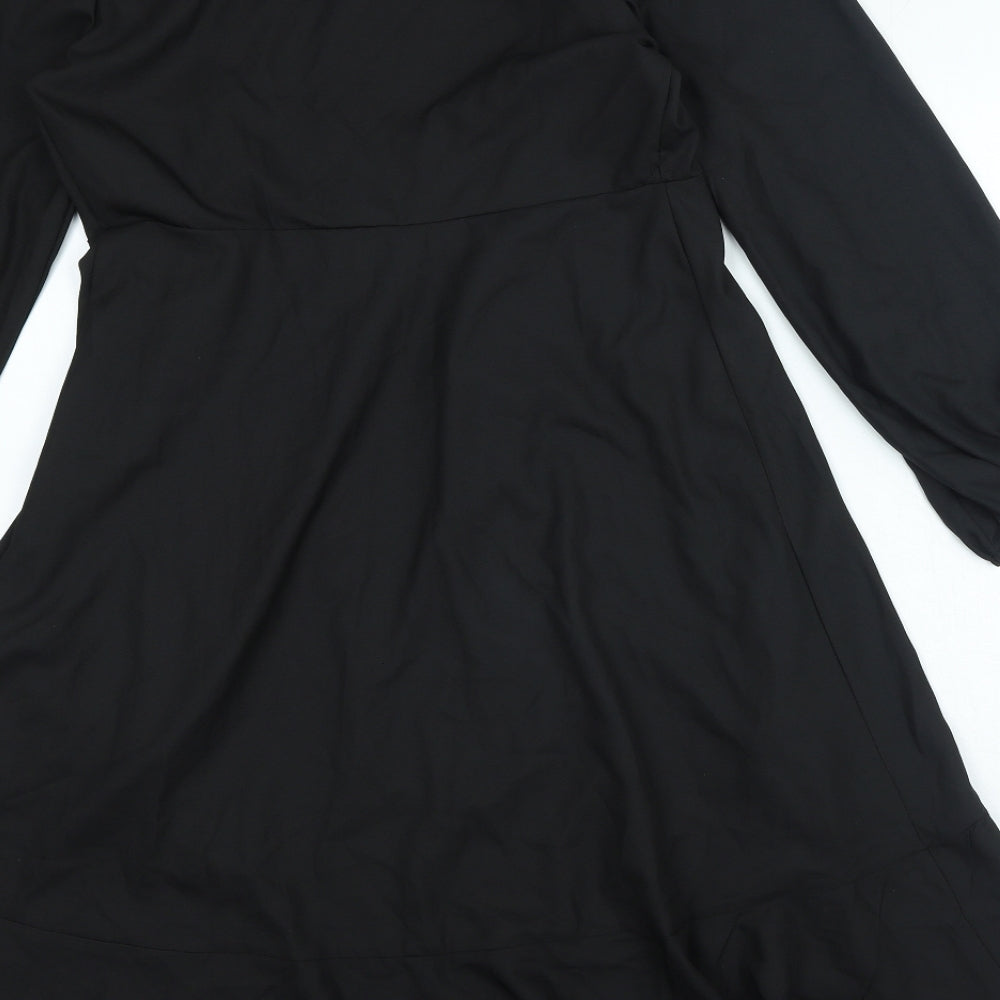 Boohoo Womens Black Polyester Wrap Dress Size 12 V-Neck Tie
