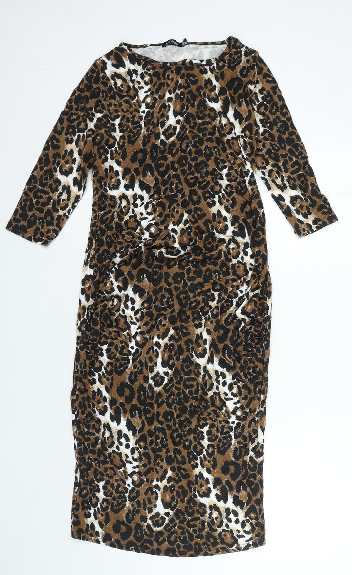 Boohoo Womens Multicoloured Animal Print Viscose Ball Gown Size 12 Round Neck Pullover
