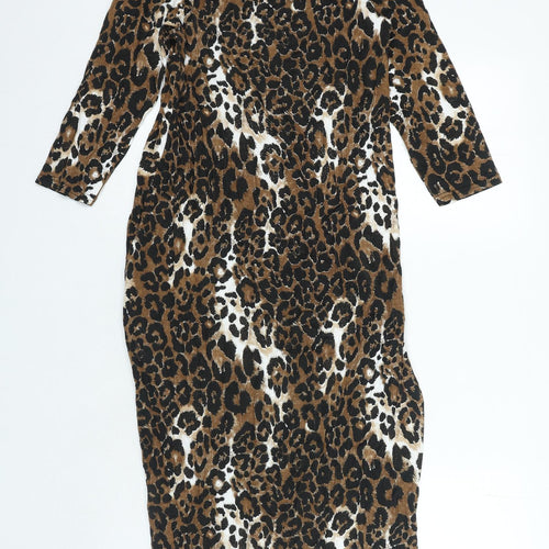 Boohoo Womens Multicoloured Animal Print Viscose Ball Gown Size 12 Round Neck Pullover
