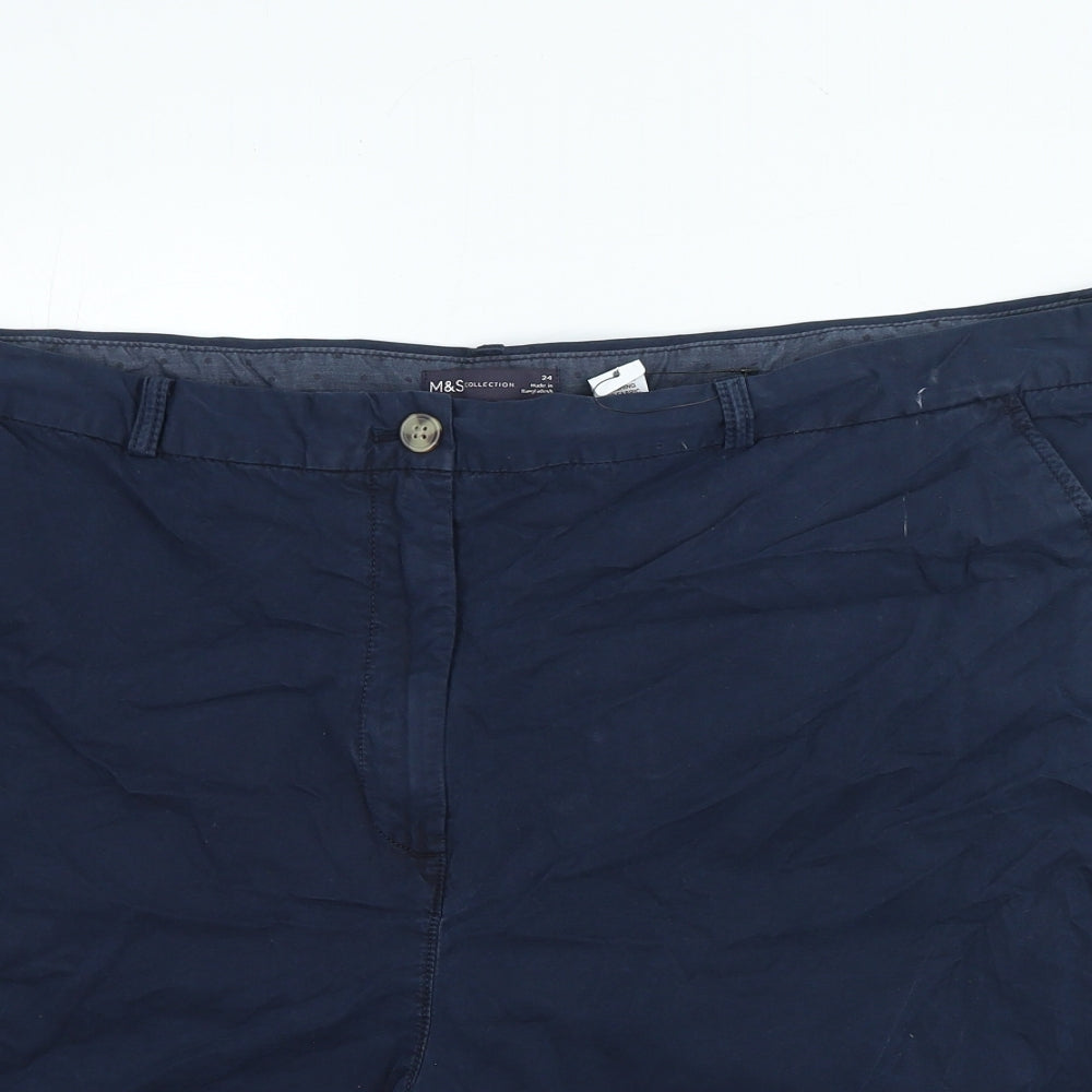 Marks and Spencer Womens Blue Cotton Chino Shorts Size 24 Regular Zip