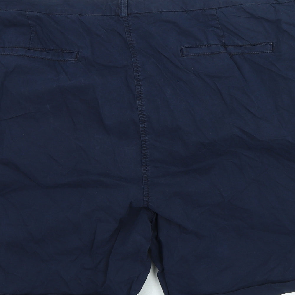 Marks and Spencer Womens Blue Cotton Chino Shorts Size 24 Regular Zip