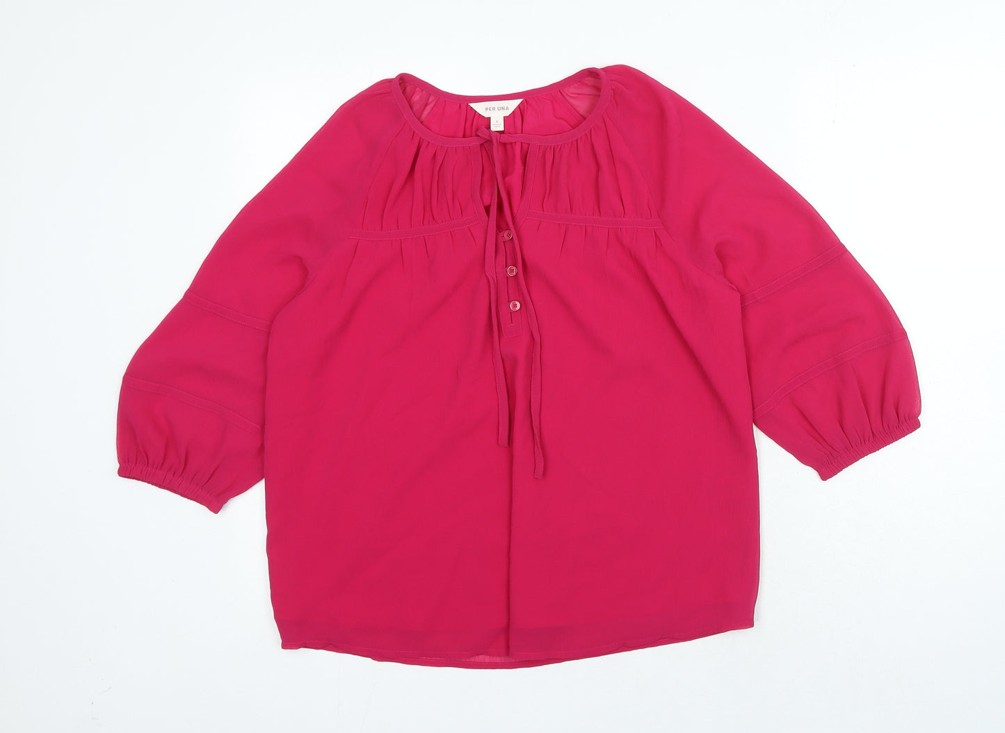 Per Una Womens Pink Polyester Basic Blouse Size 6 Round Neck
