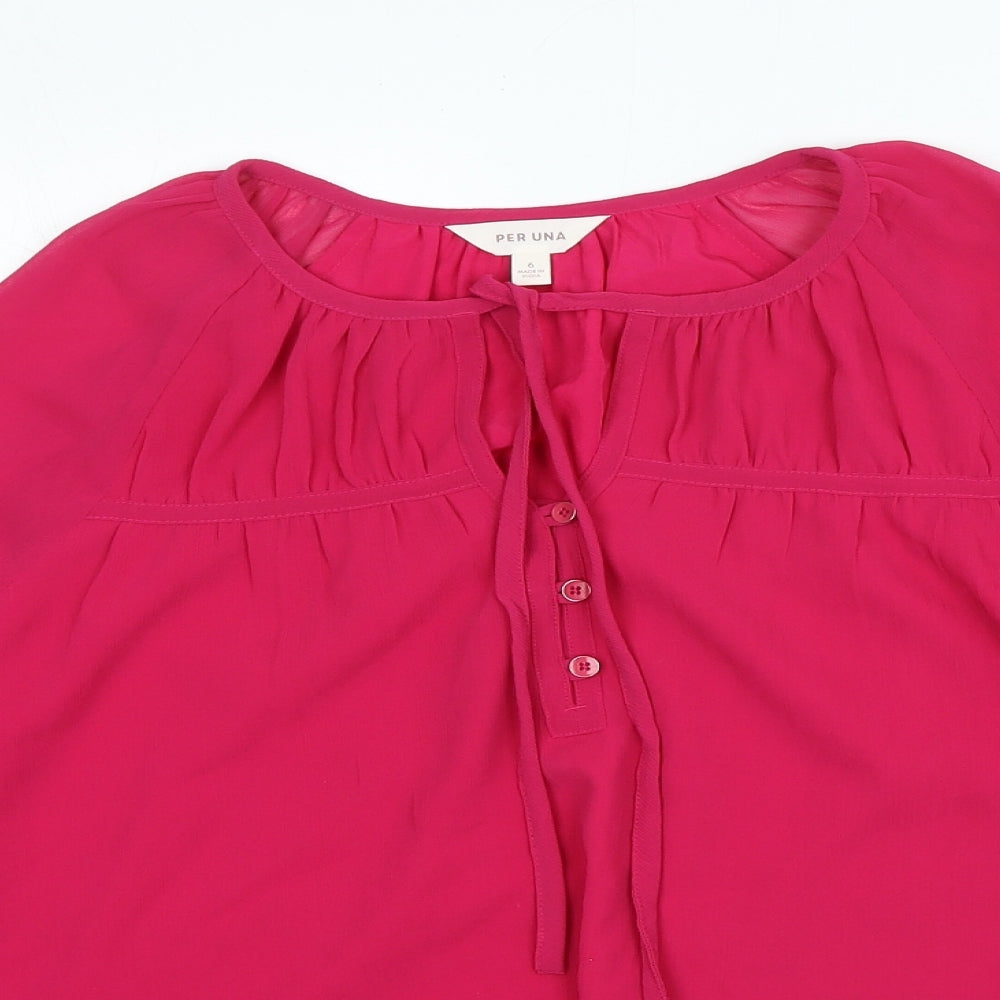 Per Una Womens Pink Polyester Basic Blouse Size 6 Round Neck