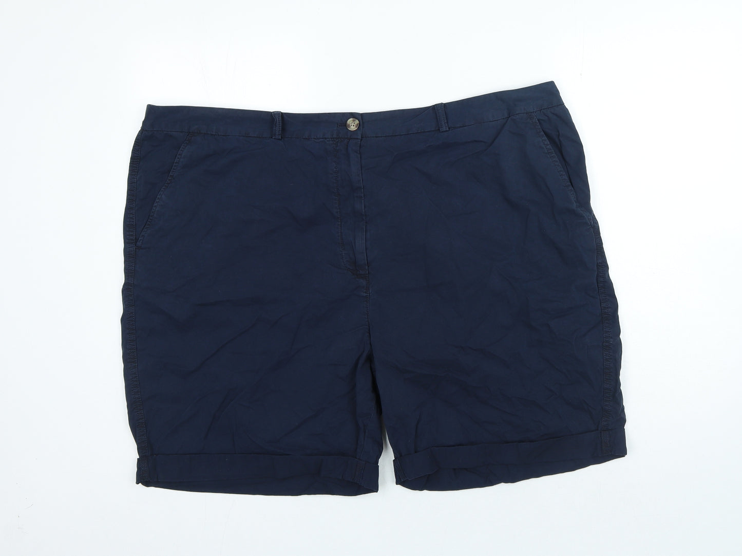 Marks and Spencer Womens Blue 100% Cotton Boyfriend Shorts Size 24 Regular Zip